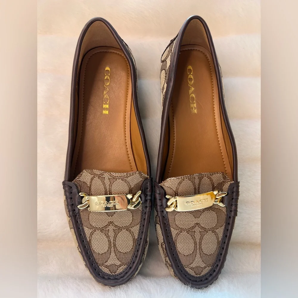 Coach Tan and Brown Loafers with Gold Detail - Picture 3 of 5